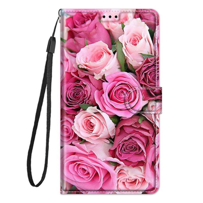 Folio-hoesje voor Samsung Galaxy M23 5G Rozen Met Lanyard