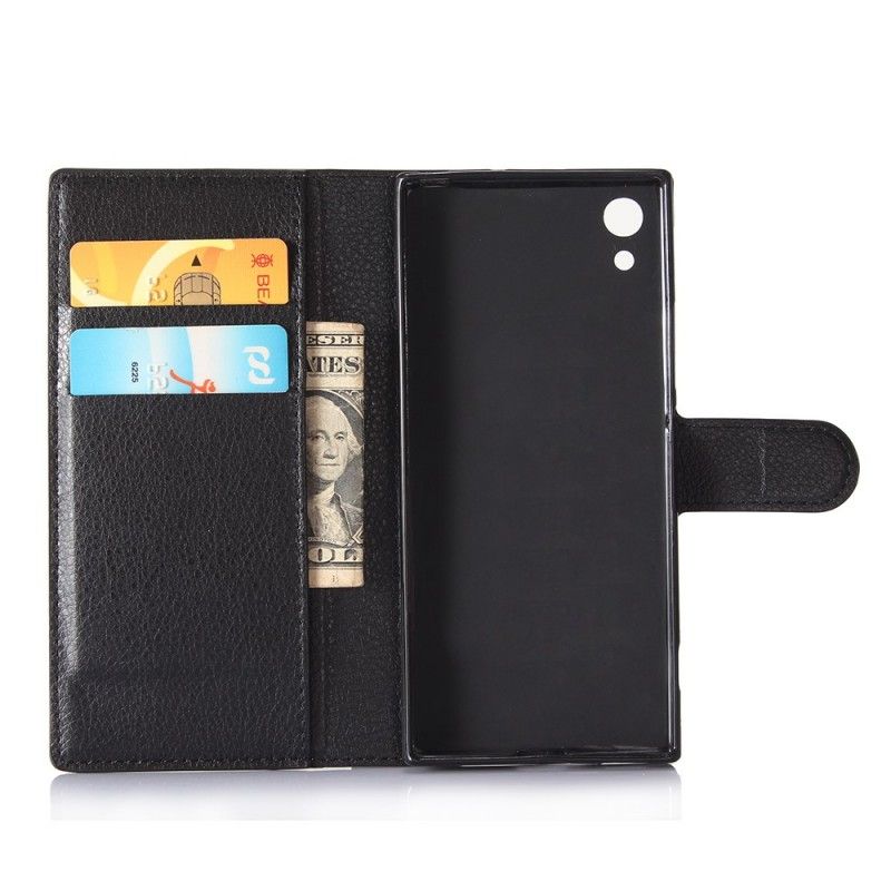 Flip Case Leren Sony Xperia XA1 Wit Zwart Retro Kunstleer