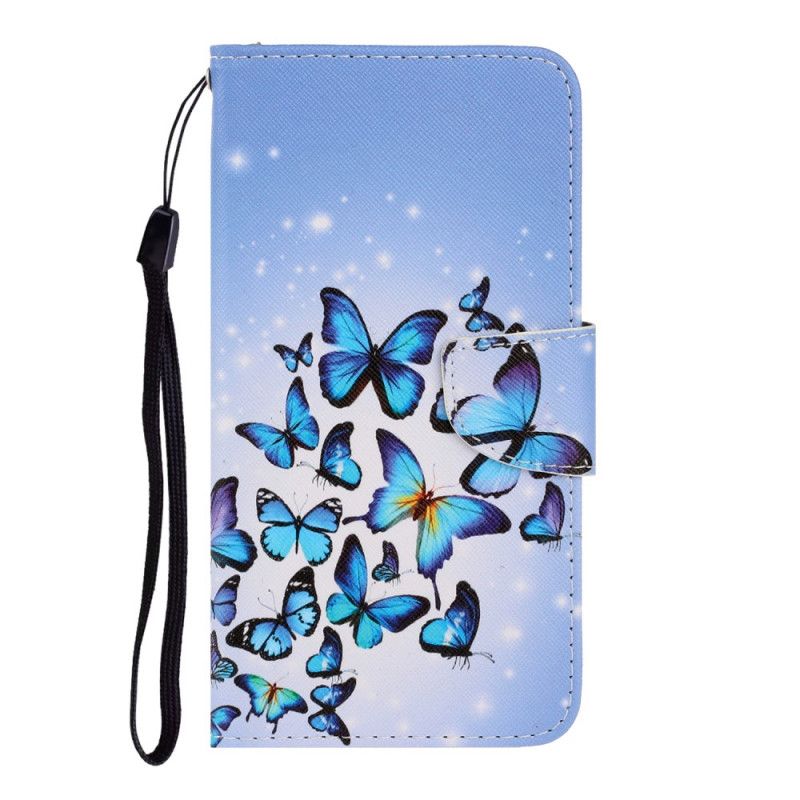 Bescherming Hoesje Samsung Galaxy S10 Lite Donkerblauw Zwart Vlindervariaties Met String