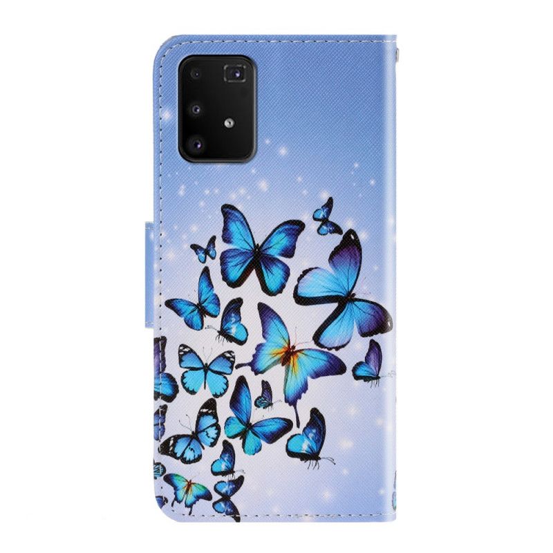 Bescherming Hoesje Samsung Galaxy S10 Lite Donkerblauw Zwart Vlindervariaties Met String