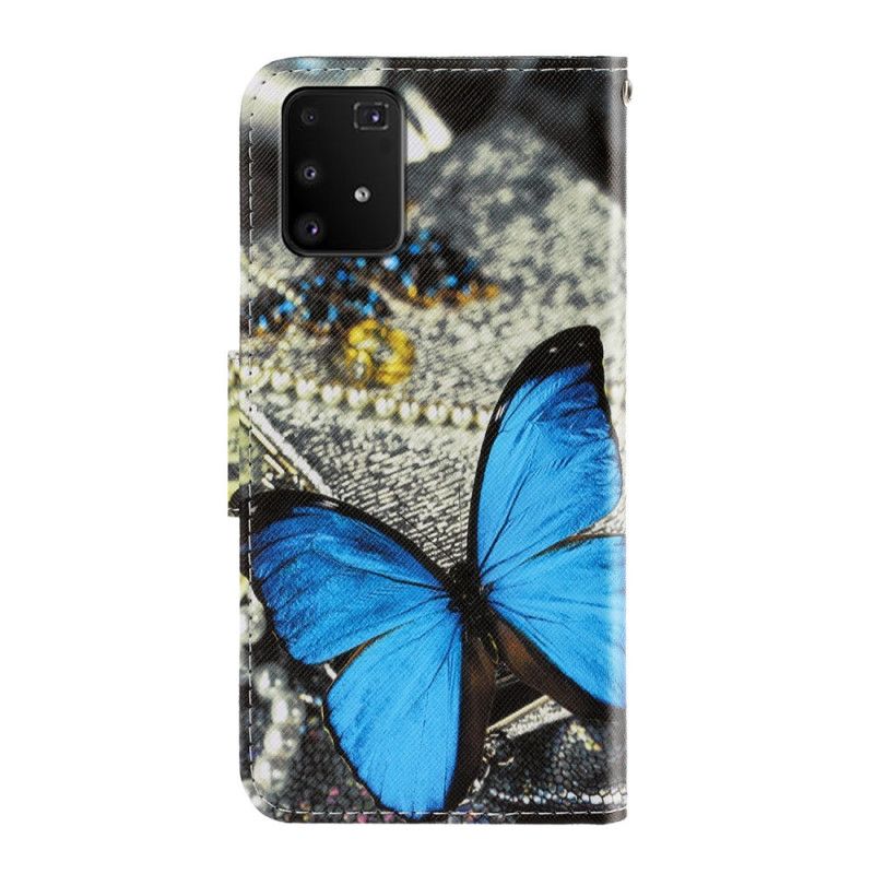 Bescherming Hoesje Samsung Galaxy S10 Lite Donkerblauw Zwart Vlindervariaties Met String