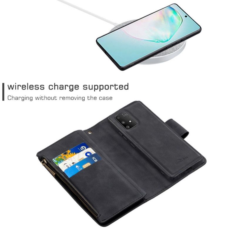 Flip Case Leren Samsung Galaxy S10 Lite Grijs Zwart Afneembare Schaal Met Ritssluiting