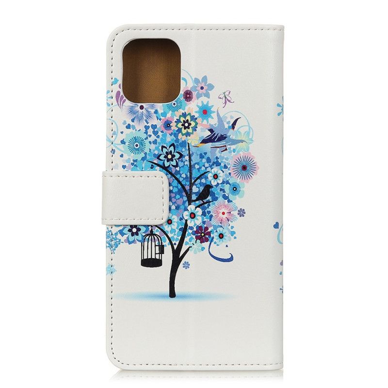 Flip Case Leren Samsung Galaxy S10 Lite Lichtblauw Donkerblauw Bloeiende Boom