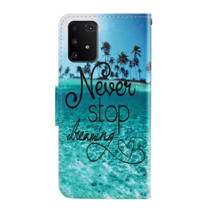 Flip Case Leren Samsung Galaxy S10 Lite Stop Nooit Met Dromen Marine Met String