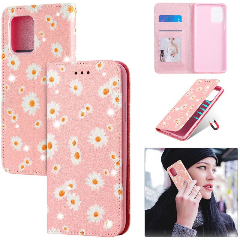 Folio-hoesje voor Samsung Galaxy S10 Lite Groen Oranje Madeliefjes Kunstleer
