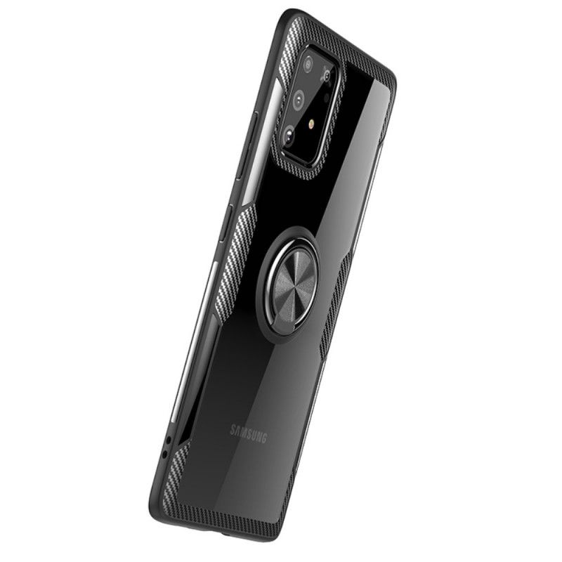 Hoesje Samsung Galaxy S10 Lite Grijs Zwart Koolstofvezel Metalen Ring