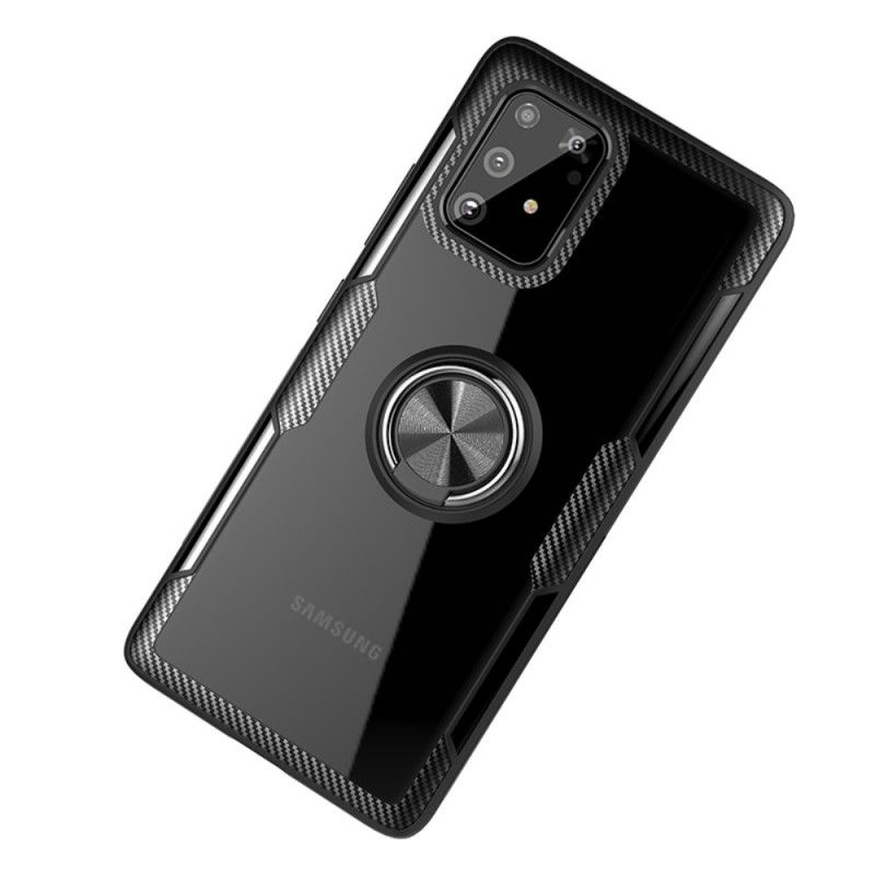 Hoesje Samsung Galaxy S10 Lite Grijs Zwart Koolstofvezel Metalen Ring