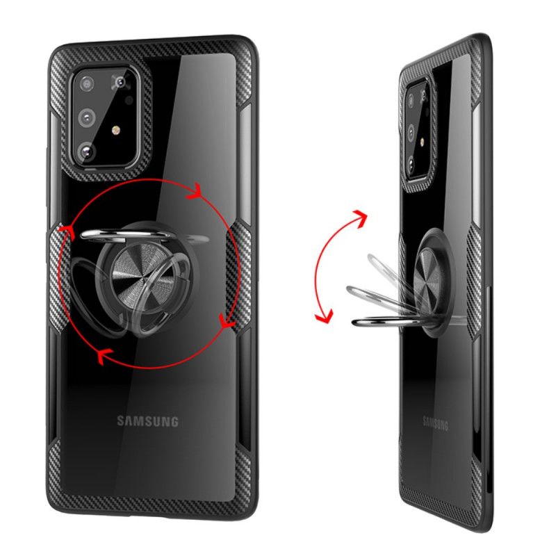 Hoesje Samsung Galaxy S10 Lite Grijs Zwart Koolstofvezel Metalen Ring