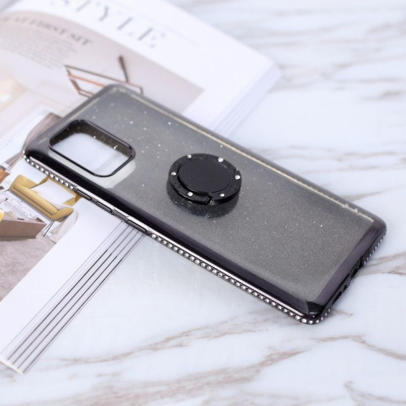 Hoesje Samsung Galaxy S10 Lite Lichtpaars Rood Ring-Steun Met Pailletten En Diamanten