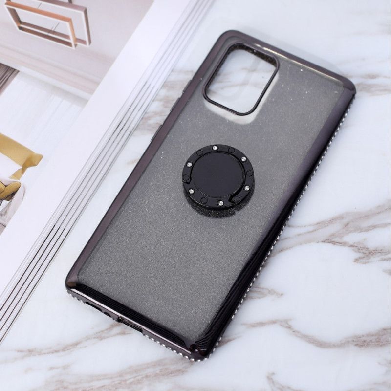 Hoesje Samsung Galaxy S10 Lite Lichtpaars Rood Ring-Steun Met Pailletten En Diamanten