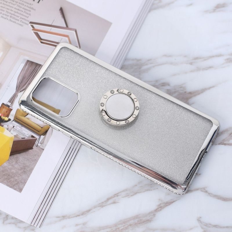 Hoesje Samsung Galaxy S10 Lite Lichtpaars Rood Ring-Steun Met Pailletten En Diamanten