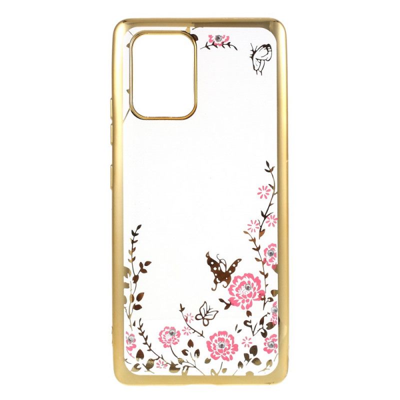 Hoesje Samsung Galaxy S10 Lite Rose Goud Goud Metalen Effectrand Met Vlinders