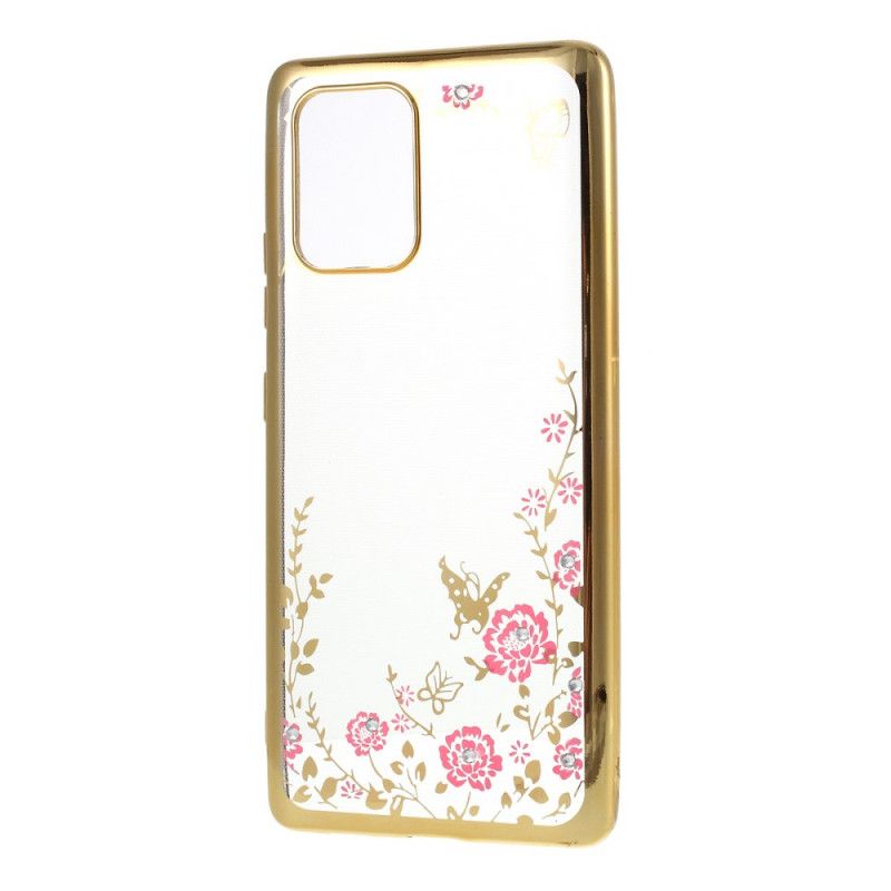 Hoesje Samsung Galaxy S10 Lite Rose Goud Goud Metalen Effectrand Met Vlinders