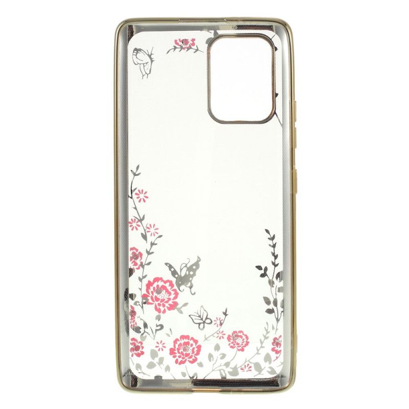 Hoesje Samsung Galaxy S10 Lite Rose Goud Goud Metalen Effectrand Met Vlinders