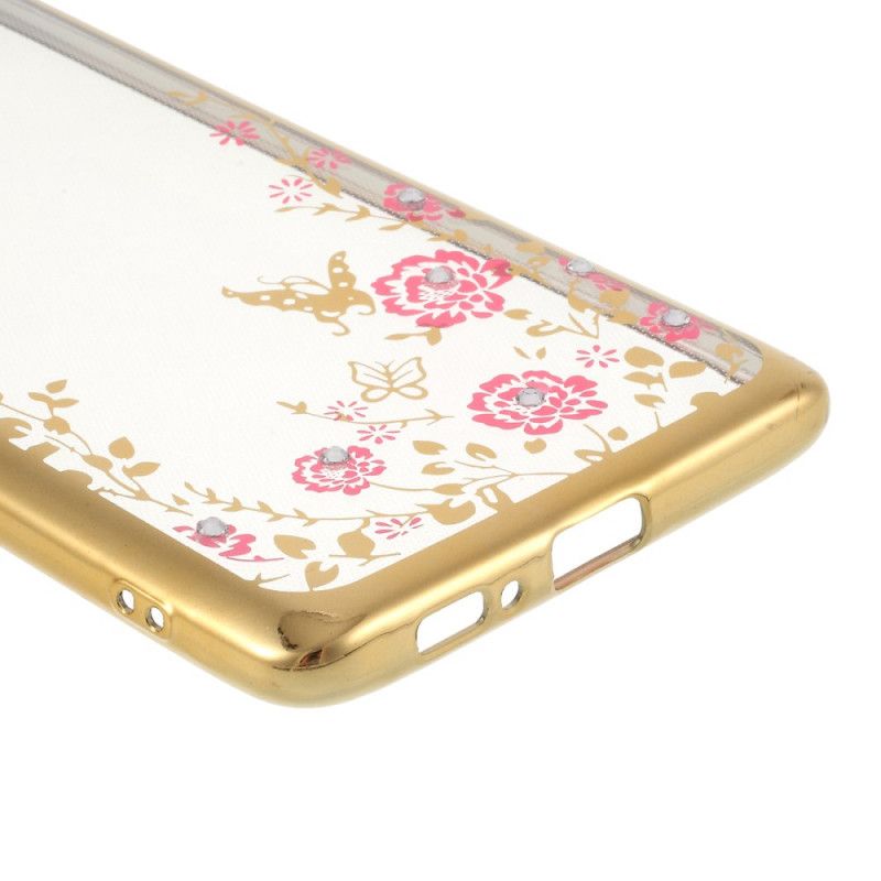 Hoesje Samsung Galaxy S10 Lite Rose Goud Goud Metalen Effectrand Met Vlinders