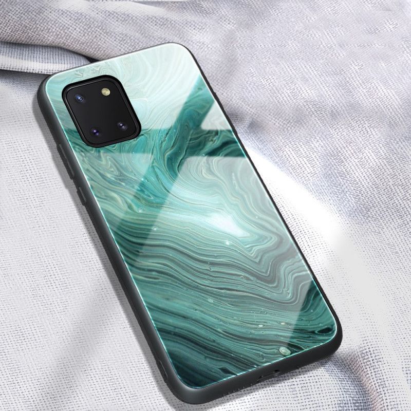 Hoesje voor Samsung Galaxy S10 Lite Turkoois Marmer Kleuren Gehard Glas