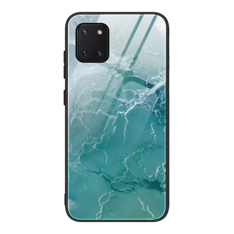 Hoesje voor Samsung Galaxy S10 Lite Turkoois Marmer Kleuren Gehard Glas