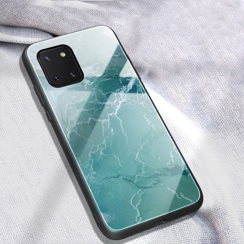Hoesje voor Samsung Galaxy S10 Lite Turkoois Marmer Kleuren Gehard Glas