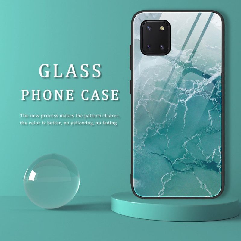 Hoesje voor Samsung Galaxy S10 Lite Turkoois Marmer Kleuren Gehard Glas