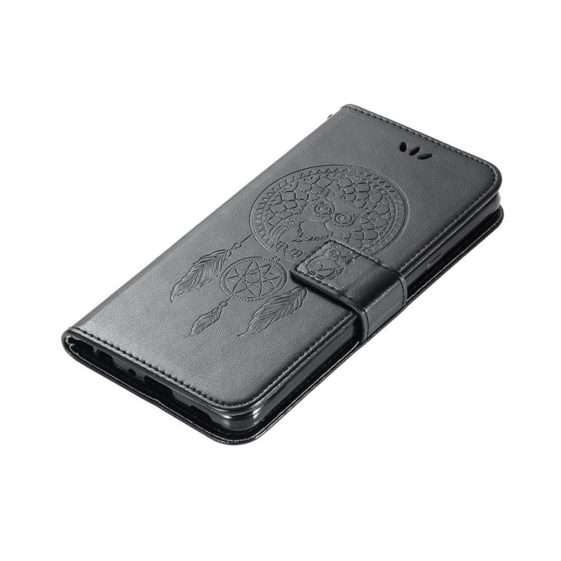 Leren Hoesje Samsung Galaxy S10 Lite Bruin Zwart Uil Dromenvanger Met Leereffect