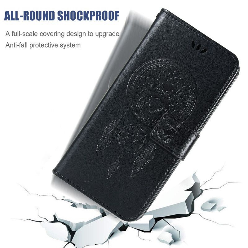 Leren Hoesje Samsung Galaxy S10 Lite Bruin Zwart Uil Dromenvanger Met Leereffect