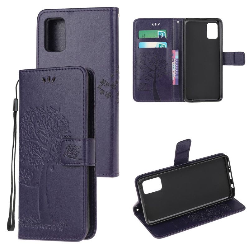 Leren Hoesje Samsung Galaxy S10 Lite Grijs Zwart Boom En String Uilen