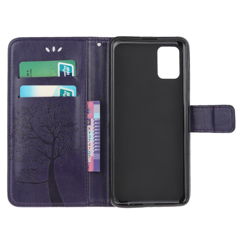 Leren Hoesje Samsung Galaxy S10 Lite Grijs Zwart Boom En String Uilen