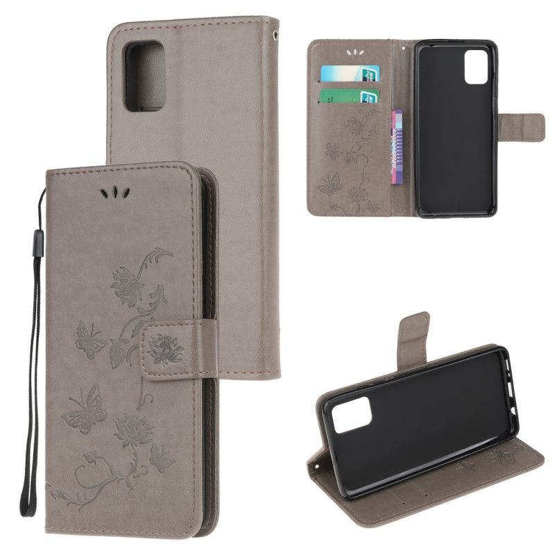 Leren Hoesje Samsung Galaxy S10 Lite Grijs Zwart Vlinders En Stringbloemen