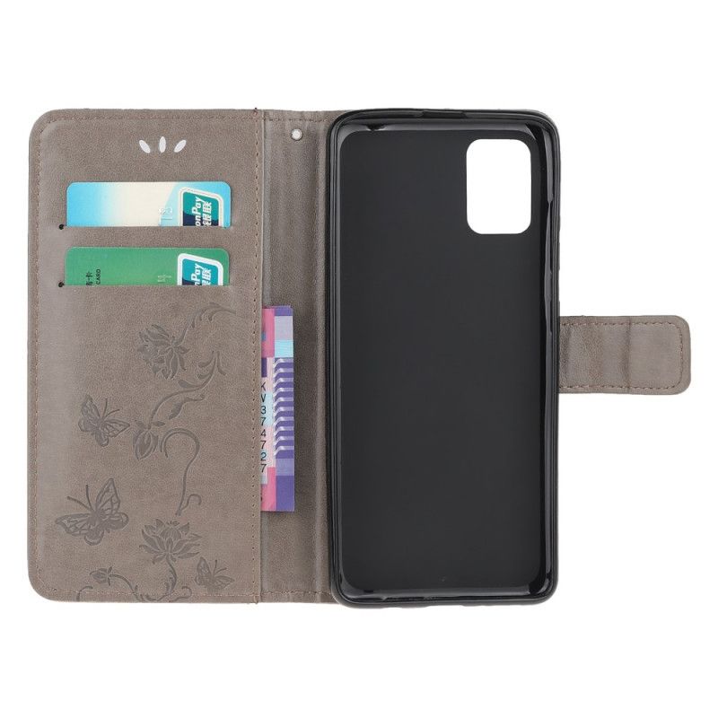 Leren Hoesje Samsung Galaxy S10 Lite Grijs Zwart Vlinders En Stringbloemen