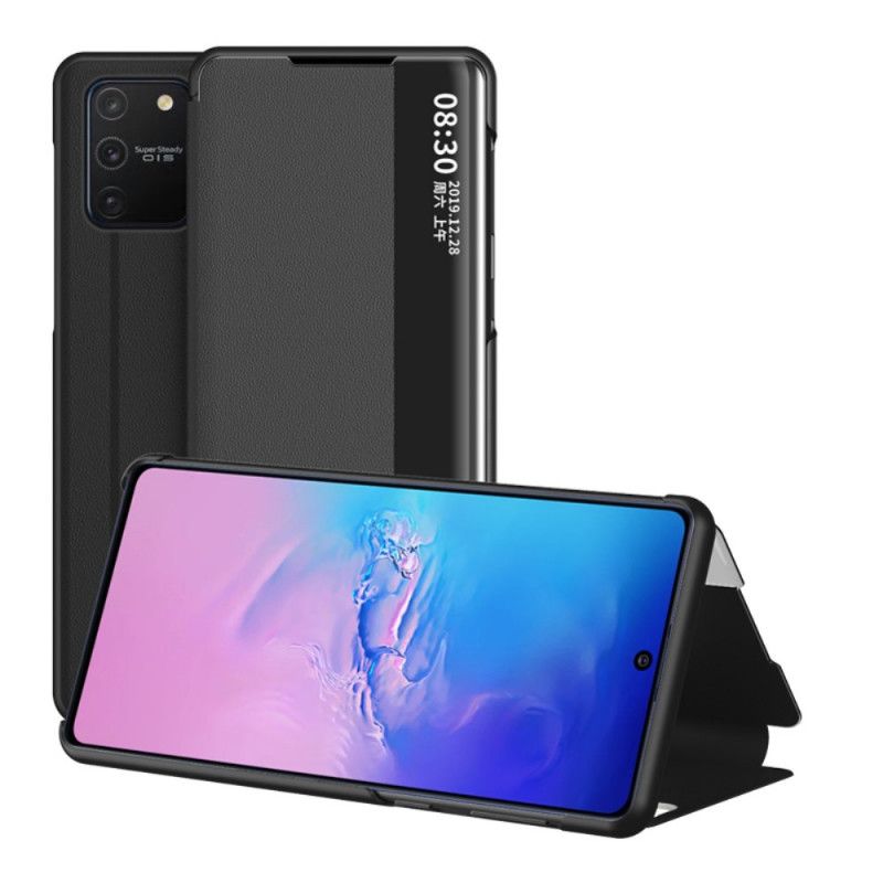 Zichtomslag Samsung Galaxy S10 Lite Rood Zwart Kunstleer Met Textuur