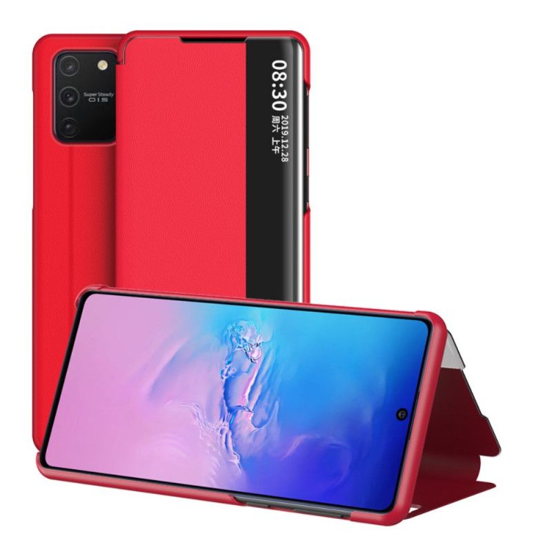 Zichtomslag Samsung Galaxy S10 Lite Rood Zwart Kunstleer Met Textuur