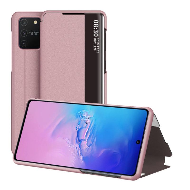 Zichtomslag Samsung Galaxy S10 Lite Rood Zwart Kunstleer Met Textuur