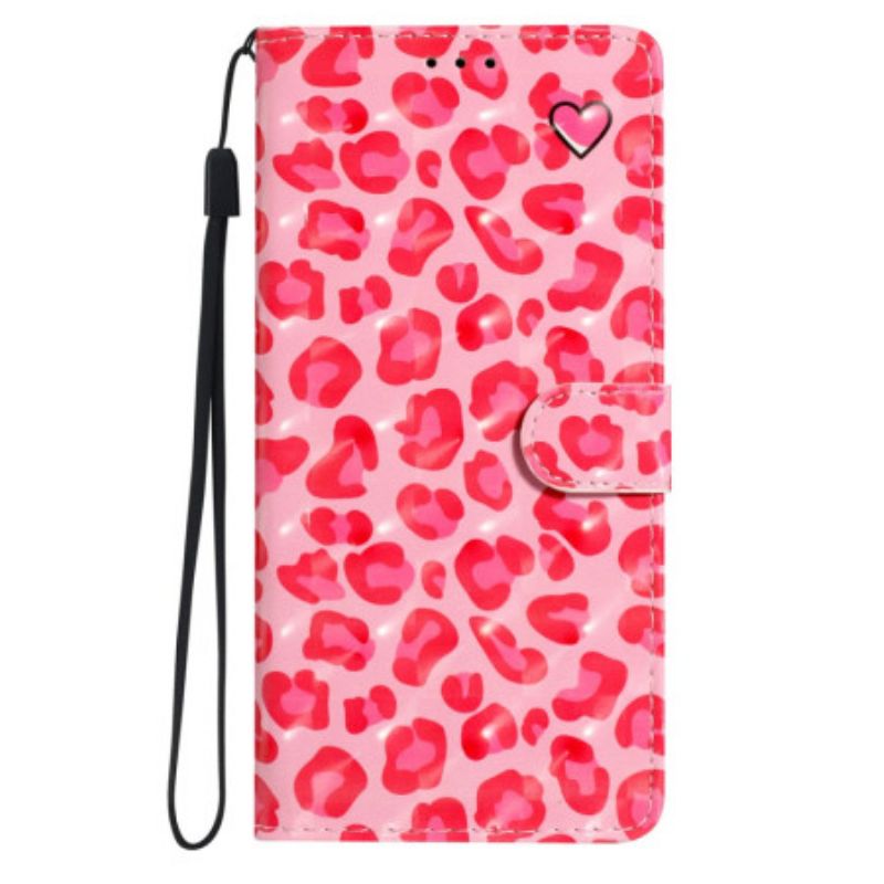 Leren Hoesje Voor Xiaomi Redmi Note 14 Pro Plus 5g Roze Luipaardpatroon 3d