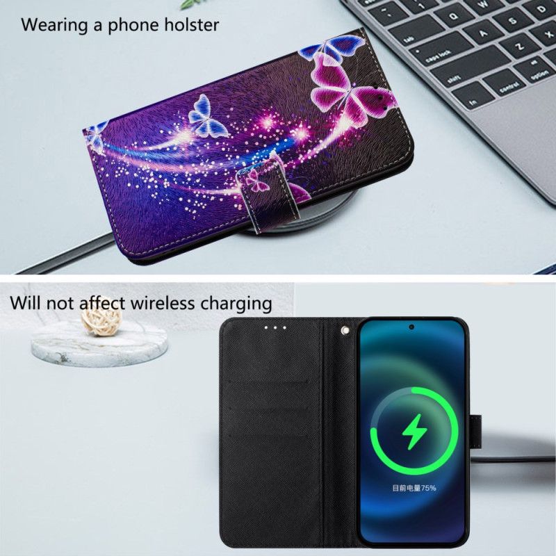 Leren Hoesje Xiaomi Redmi Note 14 Pro Plus 5g Feestelijk Vlinderpatroon Bescherming Hoesje