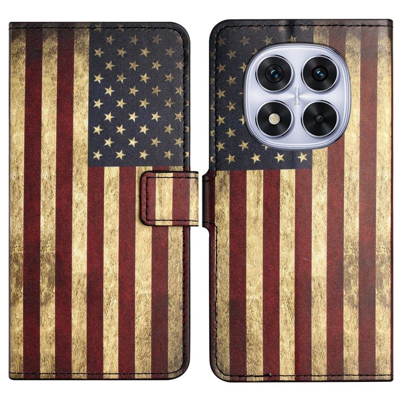 Leren Hoesje Xiaomi Redmi Note 14 Pro Plus 5g Vintage Amerikaanse Vlag Bescherming Hoesje