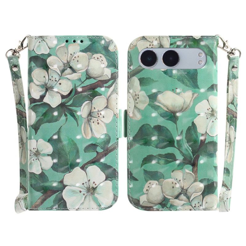 Flip Case Leren Oneplus Nord 4 Aquarel Bloemen Sleutelkoord