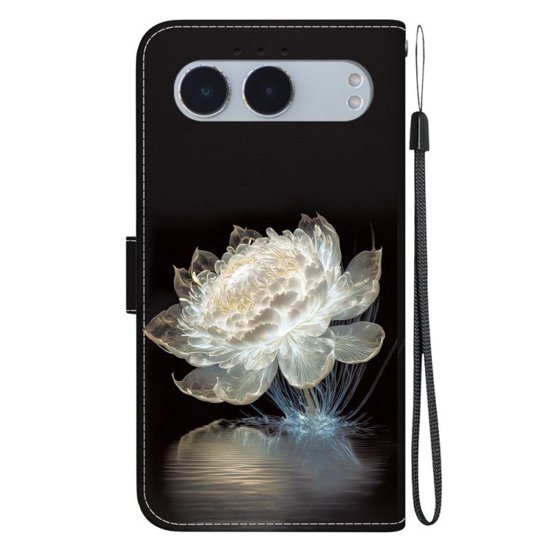 Flip Case Leren Oneplus Nord 4 Kristallen Pioenroos Sleutelkoord