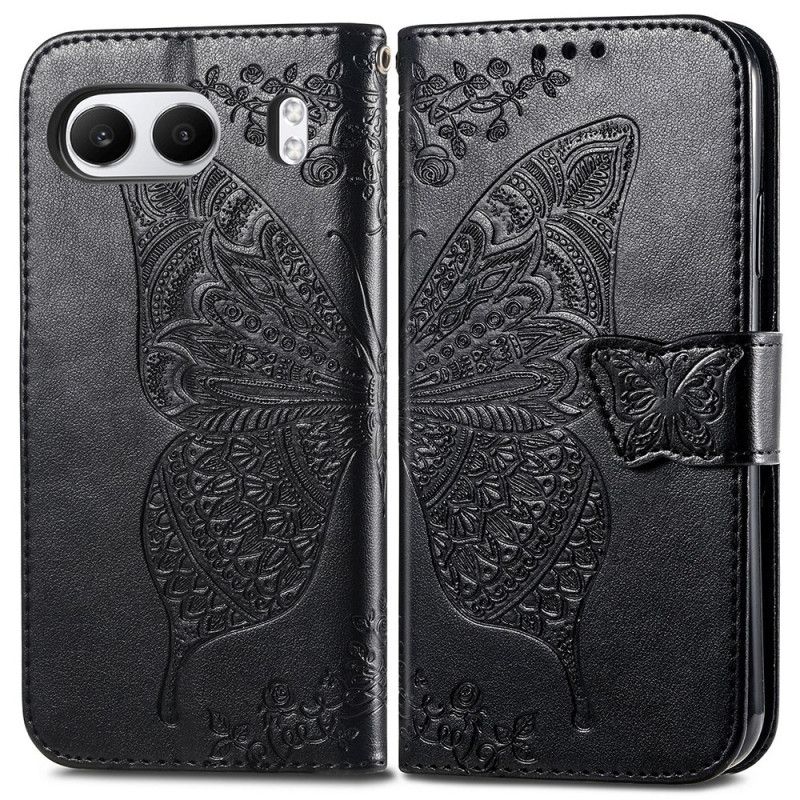 Leren Hoesje Oneplus Nord 4 Barokke Vlinder Bescherming Hoesje