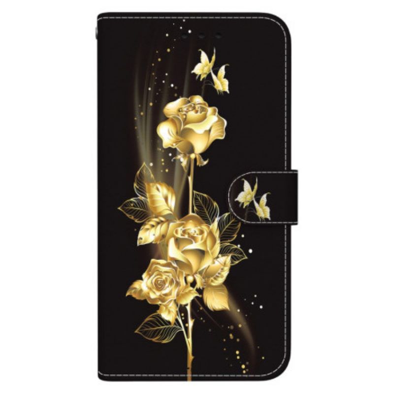 Leren Hoesje Oneplus Nord 4 Gouden En Roze Vlinders Bescherming Hoesje