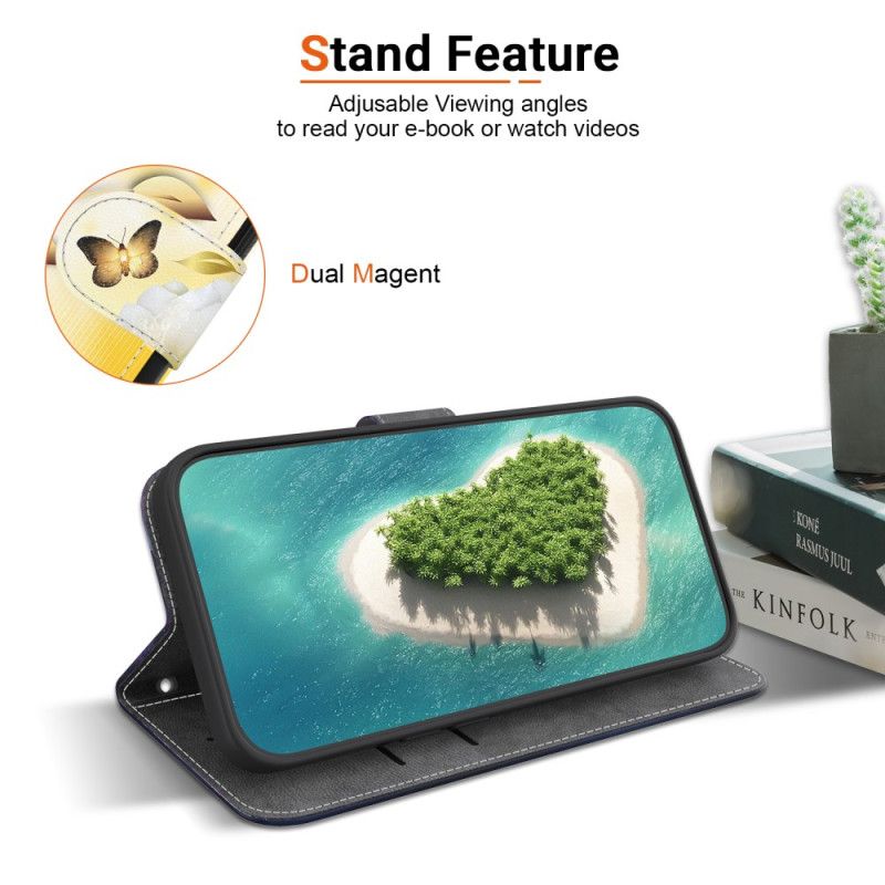 Leren Hoesje Oneplus Nord 4 Gouden Vlinders En Kantbloemen Bescherming Hoesje