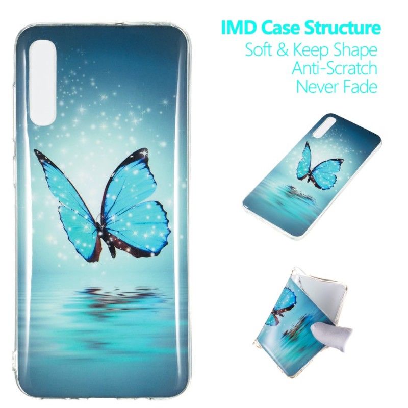 Case Hoesje Samsung Galaxy A70 Telefoonhoesje Fluorescerende Blauwe Vlinder
