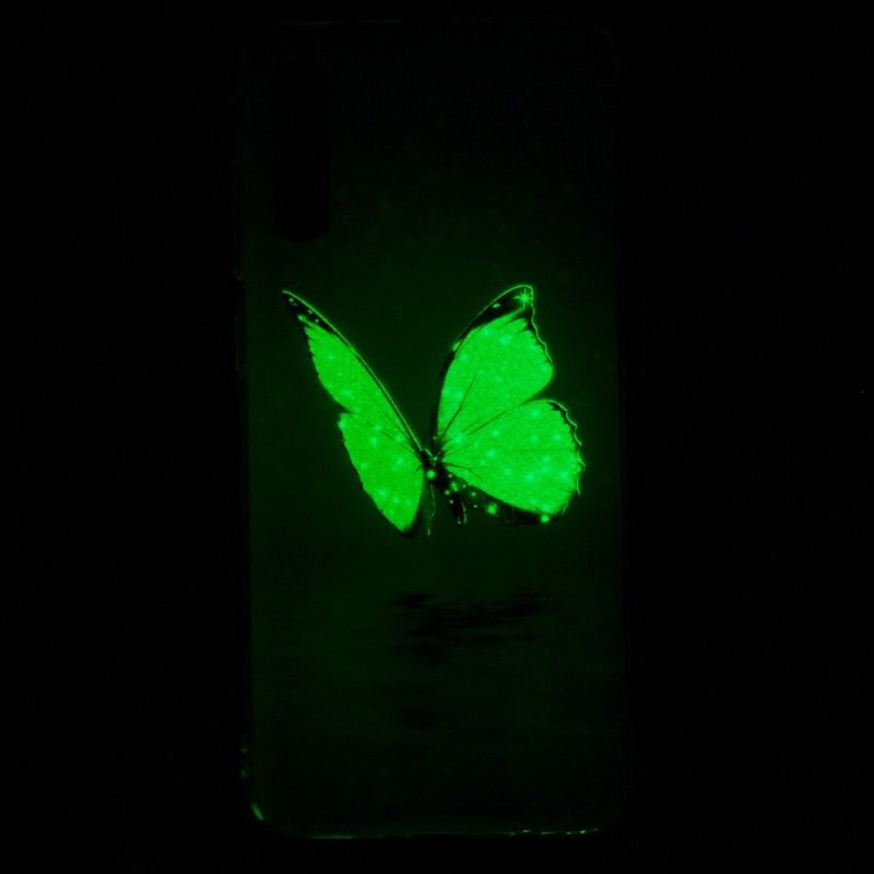 Case Hoesje Samsung Galaxy A70 Telefoonhoesje Fluorescerende Blauwe Vlinder