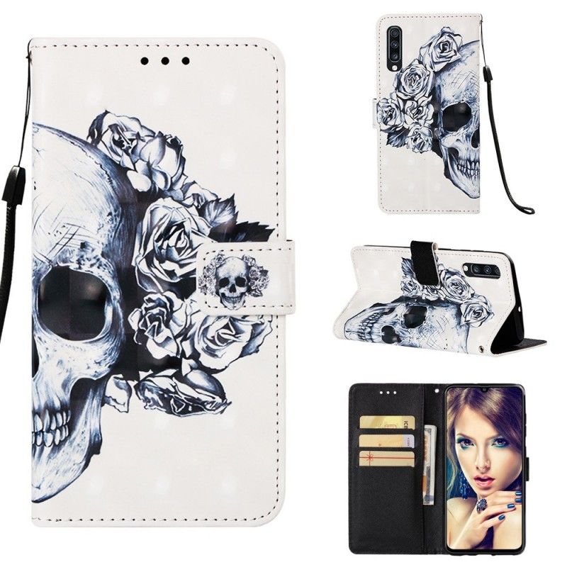 Cover Folio-hoesje Samsung Galaxy A70 Telefoonhoesje Gebloemde Schedel