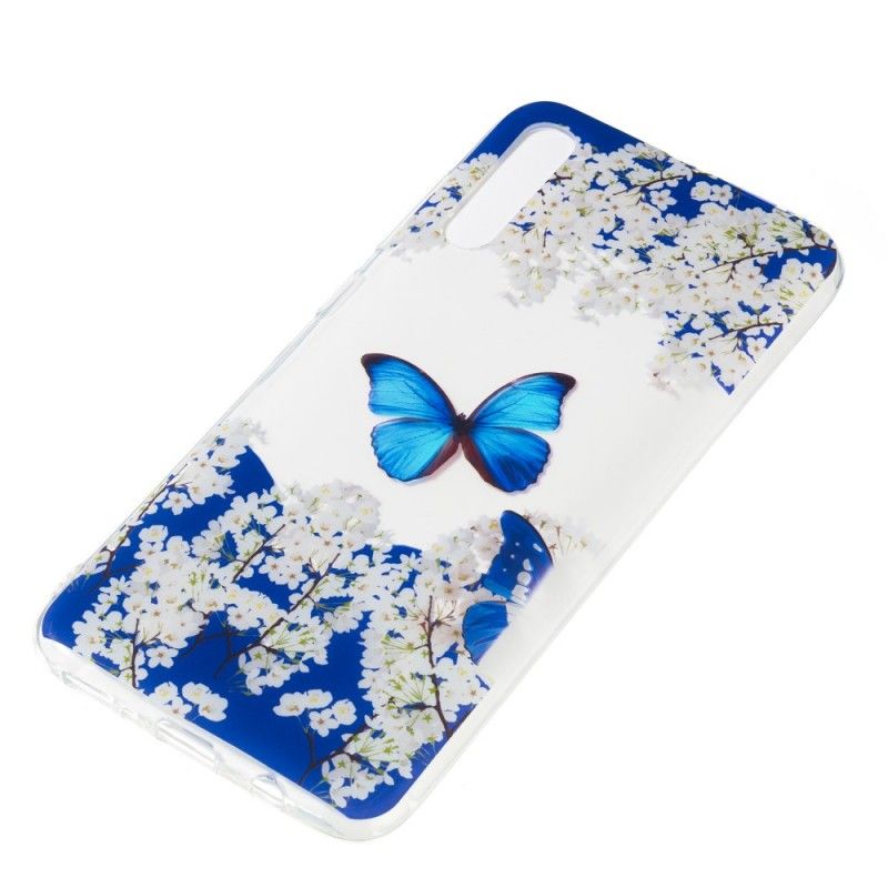 Hoesje Samsung Galaxy A70 Blauwe Vlinder En Winterbloemen