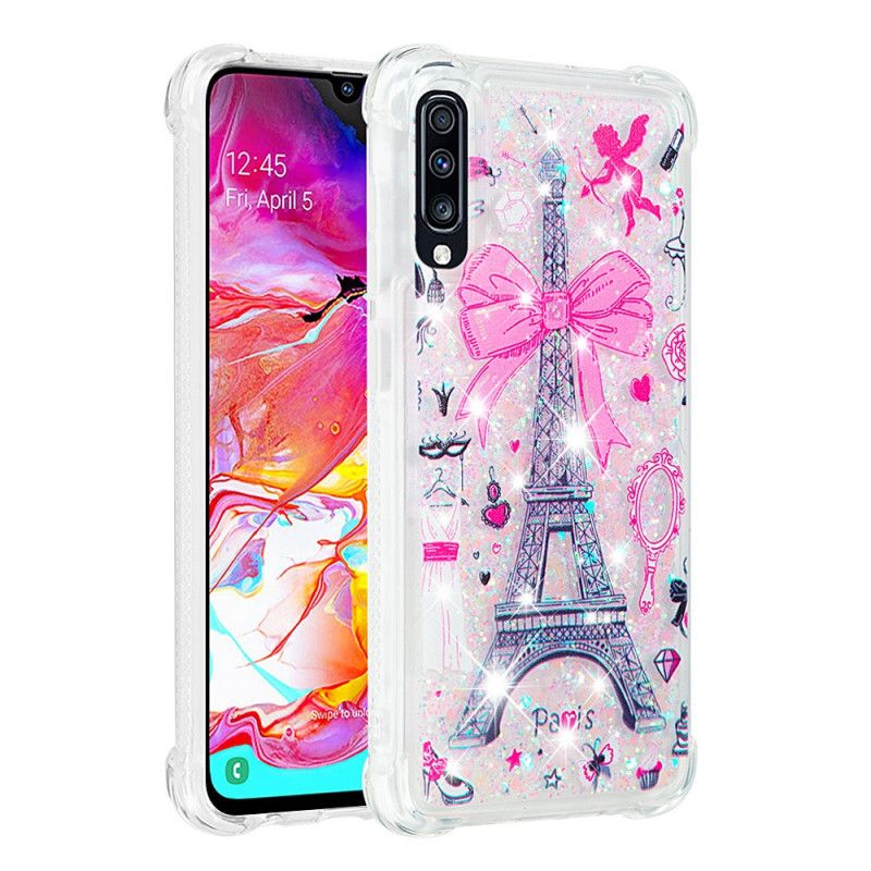 Hoesje Samsung Galaxy A70 Telefoonhoesje Glitter Van De Eiffeltoren