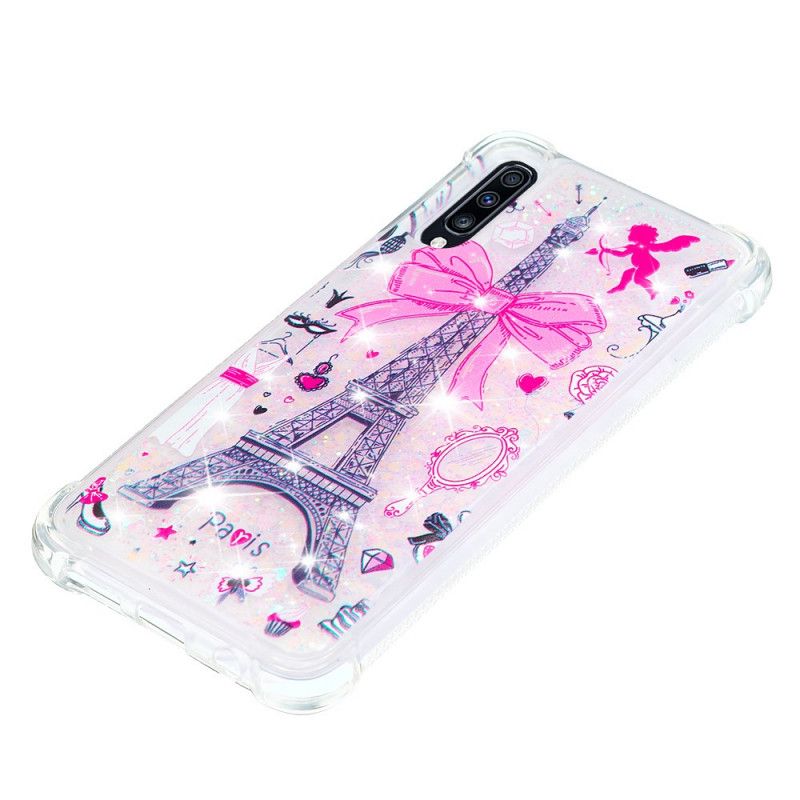 Hoesje Samsung Galaxy A70 Telefoonhoesje Glitter Van De Eiffeltoren