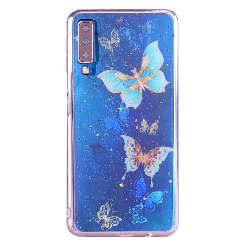 Hoesje Samsung Galaxy A70 Telefoonhoesje Vlinders En Glitter