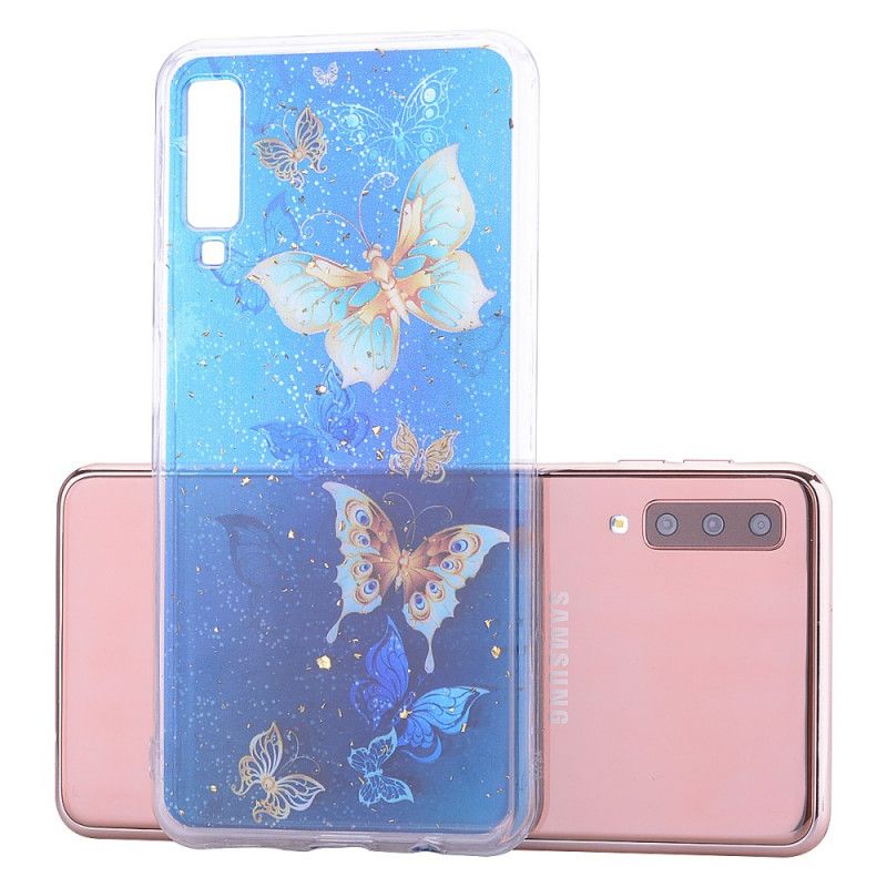 Hoesje Samsung Galaxy A70 Telefoonhoesje Vlinders En Glitter