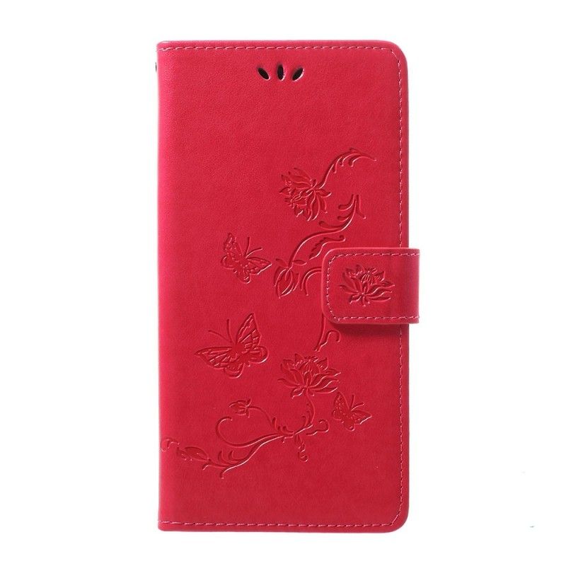 Leren Hoesje Samsung Galaxy A70 Grijs Zwart Telefoonhoesje Vlinders En Stringbloemen