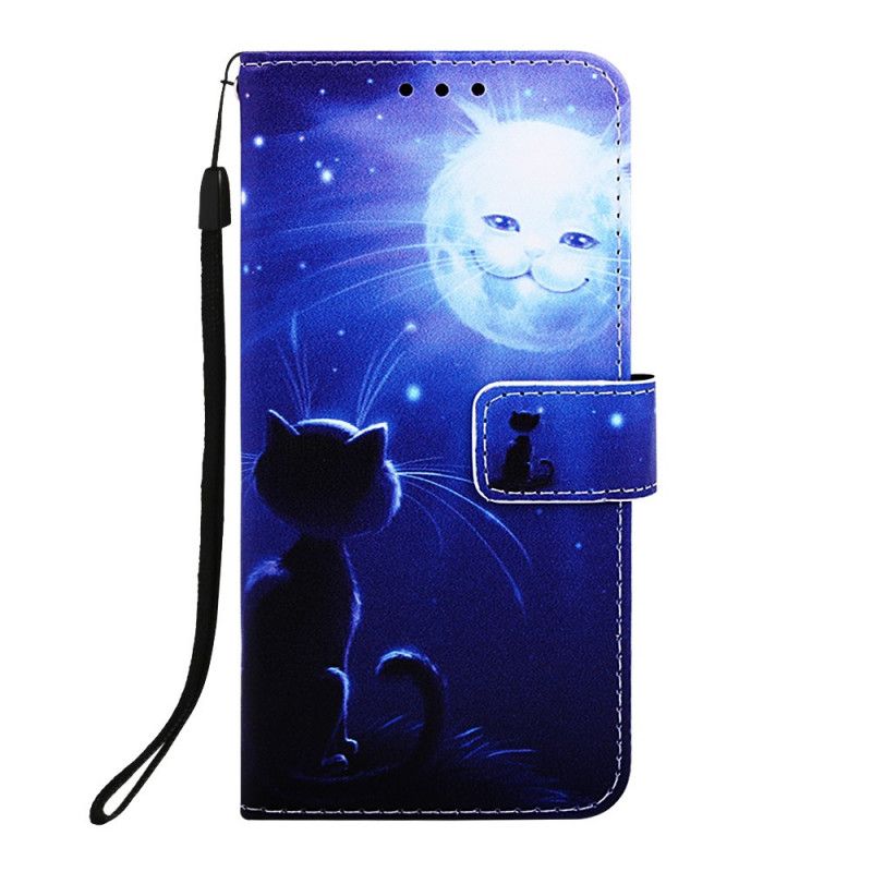 Leren Hoesje Samsung Galaxy A70 Maanverlichte Kat Met String